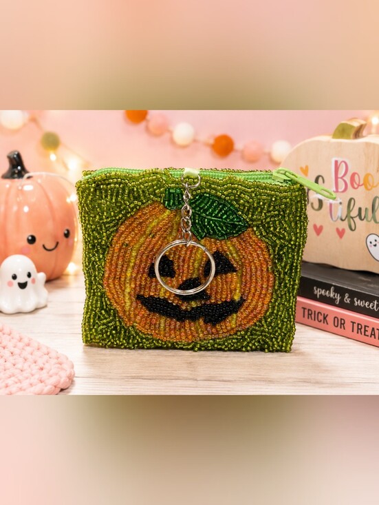 Handbags - 🎃 Adorable Beaded Pumpkin Zipper Pouch & Keychain